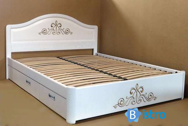 Кровать "Виктория" белая с резьбой из массива - изображение 1
