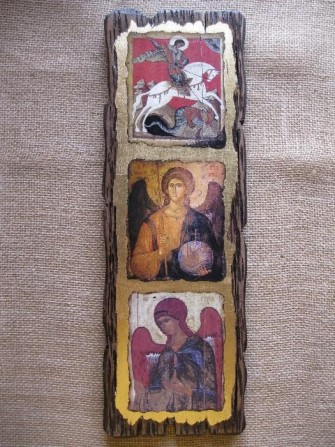 Икона триптих Св.Георгий, Св.Архангел Михаил, Ангел Хранитель - изображение 1