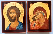 Пара икон: Господь Иисус Христос и Пресвятая Богородица (рукописные)