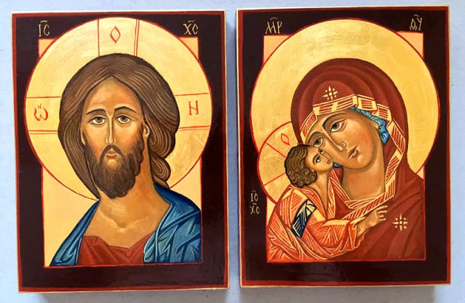 Пара икон: Господь Иисус Христос и Пресвятая Богородица (рукописные) - изображение 1