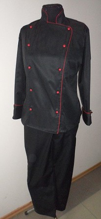 Костюм повара Черный с красным, брюки и куртка - изображение 1