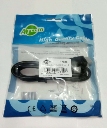 Кабель Hdmi-Hdmi для телевизора Atcom 1м в пакете - изображение 1