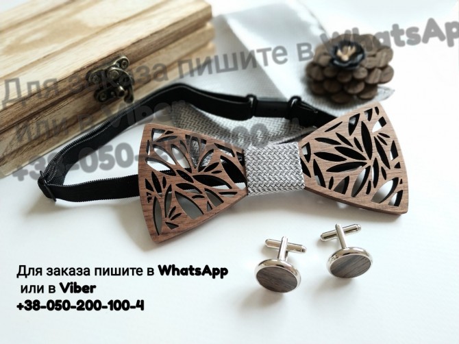 Деревянная бабочка запонки платок брошка в деревянной коробочке - изображение 1