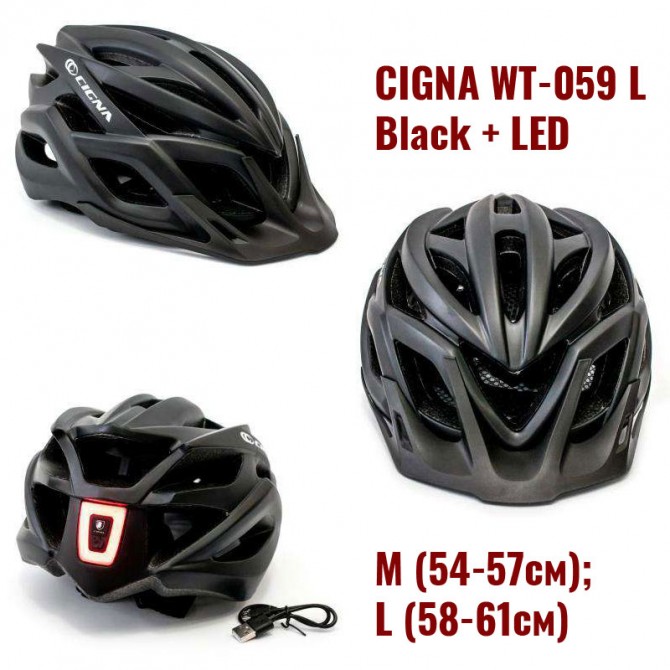 Шлем CIGNA WT-059 L (58-61см) Черный (Black) + LED (HEAD-052) - изображение 1