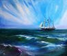 Картина море с кораблем. Морской пейзаж Киев картина на подарок!