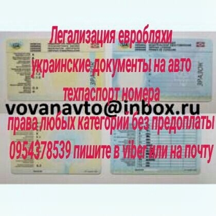 Украинские документы техпаспорт номера на евробляху, водительские прав - изображение 1
