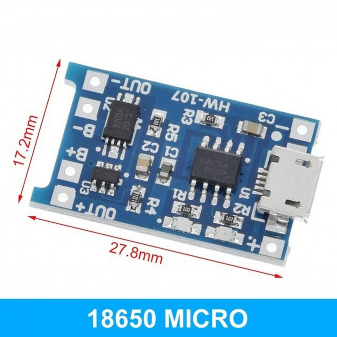 Контроллер заряда TP4056 Micro USB 1A 18650 для литиевых LI-ION аккуму - изображение 1