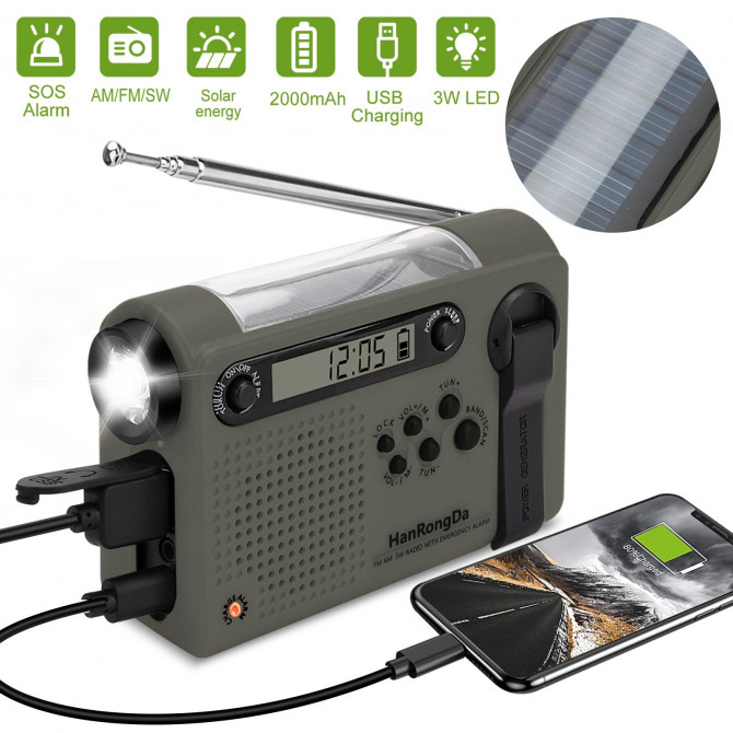 Солнечный радиоприемник HRD-900 с павербанком, фонарем и динамо - изображение 1