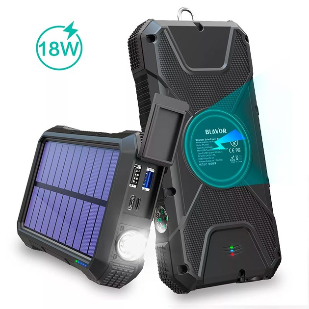 Портативне зарядне Solar power bank with LED light 20000mAh - изображение 1