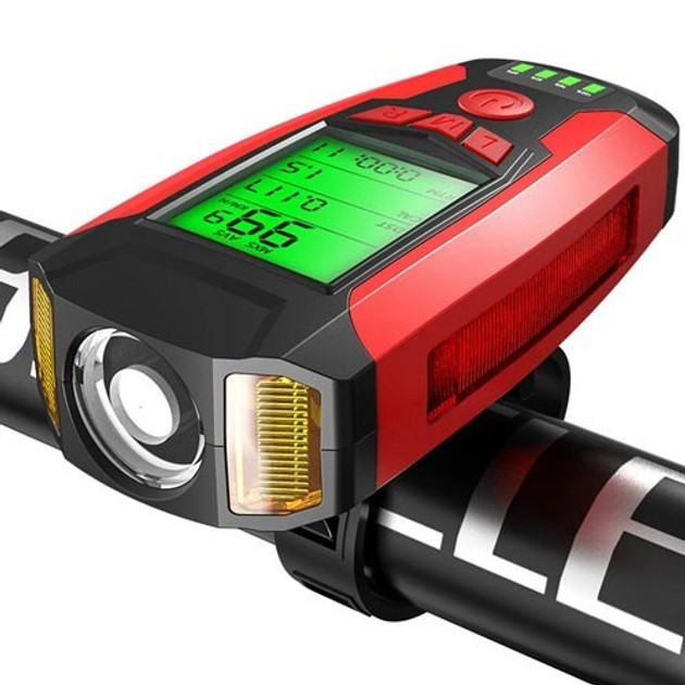 Велофара з комп'ютером та сигналом AS0808-XPG+2LED(yellow)+2COB(r... - изображение 1