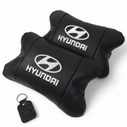 Набір подушок для авто Hyundai 2шт, натуральна шкіра, чорний колі...