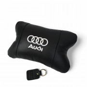 Автомобільна подушка для підголівника Audi – чорна натуральна шкі...