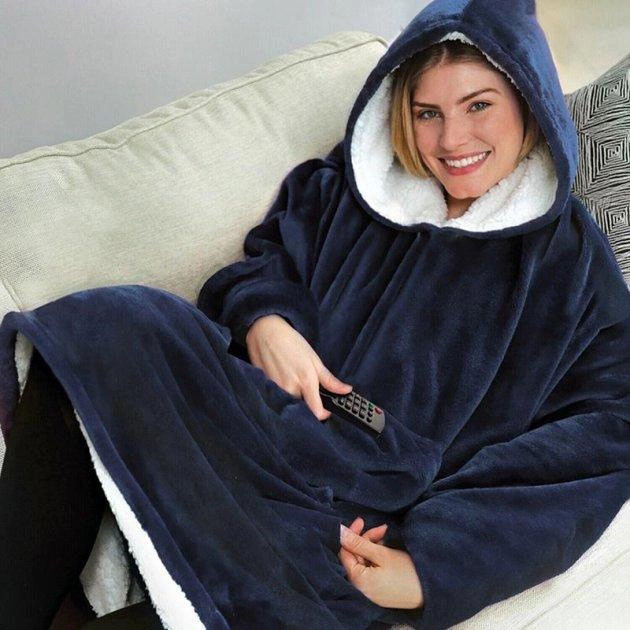 Толстовка плед з капюшоном і рукавами Huggle Hoodie оверсайз Blue - изображение 1