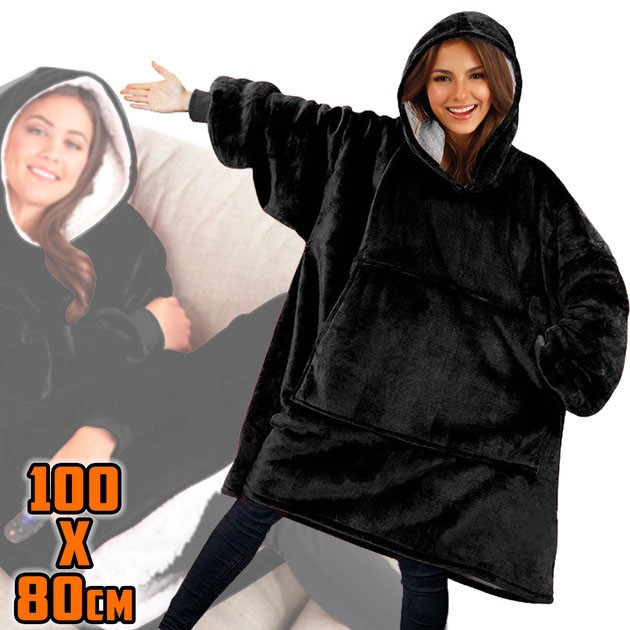 Толстовка плед з капюшоном і рукавами Huggle Hoodie оверсайз Blac... - изображение 1