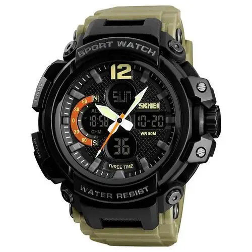 Годинник наручний чоловічий SKMEI 1343KH KHAKI, водостійкий такти... - изображение 1