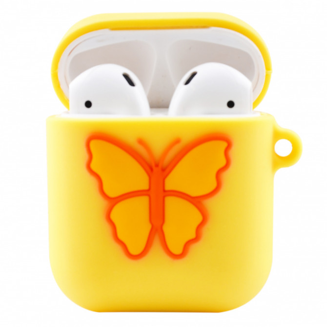 Чохол для AirPods силіконовий з метеликом жовтий - изображение 1
