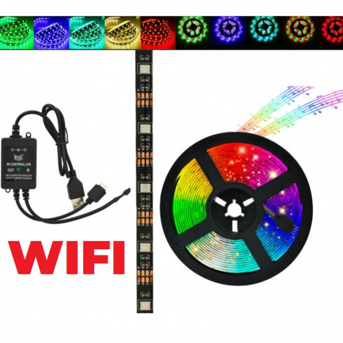 Світлодіодна стрічка SMD 5050 RGB LED 5 м IP65 з bluetooth контро... - изображение 1