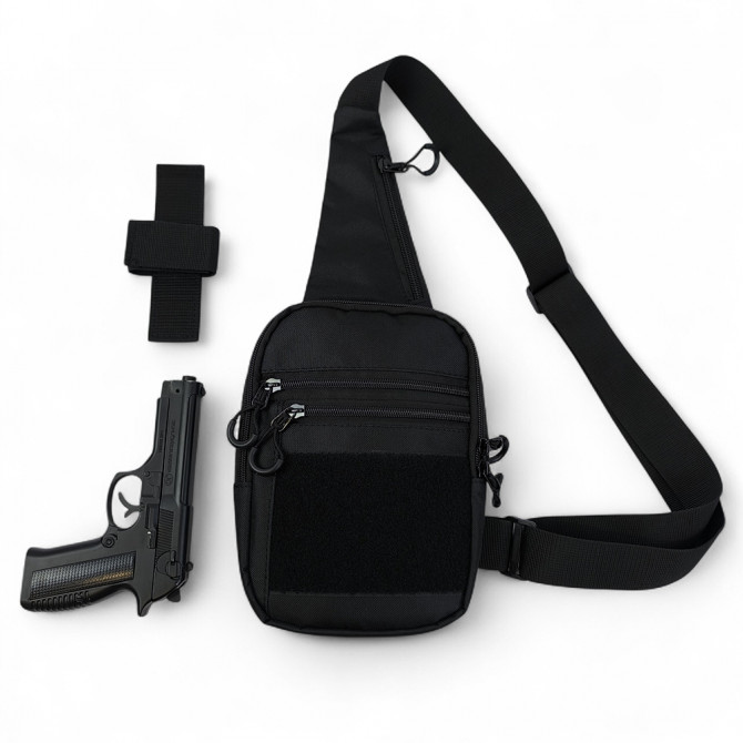 Тактична чоловіча сумка з кобурою Cordura 1000D – 6 кишень, чорна - изображение 1