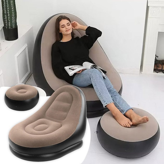 Надувне крісло з пуфом для відпочинку AIR SOFA велюрове - изображение 1