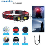 Ліхтар налобний PLD-2119B-XPE+2COB(white+red), Ліхтар на голову д...