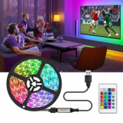 Світлодіодна стрічка 5050 RGB LED USB 5 м IP65 з пультом, 5м, Стр...