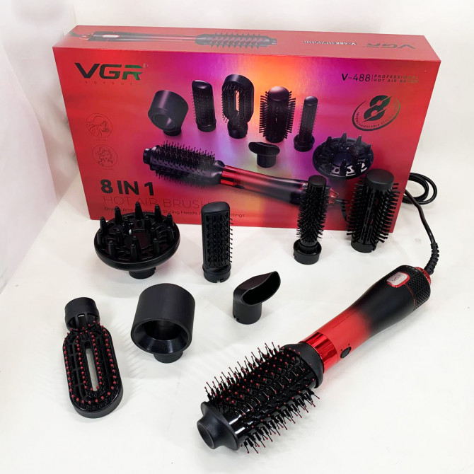 Фен-щітка стайлер VGR 8 в 1 V-488. Колір: червоний - изображение 1