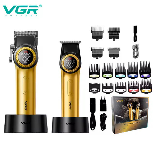 Набір VGR 2 в 1 V-001 V-977 GOLD, акумуляторна машинка для стрижк... - изображение 1