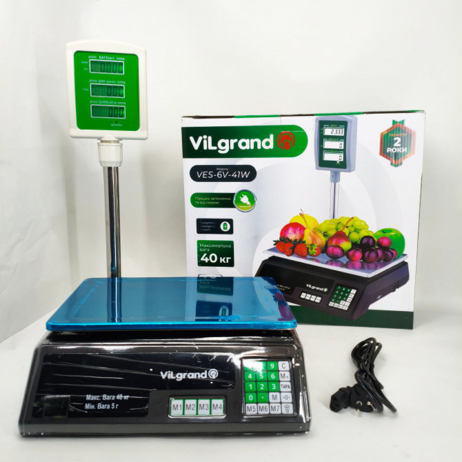 Ваги торговельні ViLgrand VES-6V-41W 40 кг з калькулятором та аку... - изображение 1