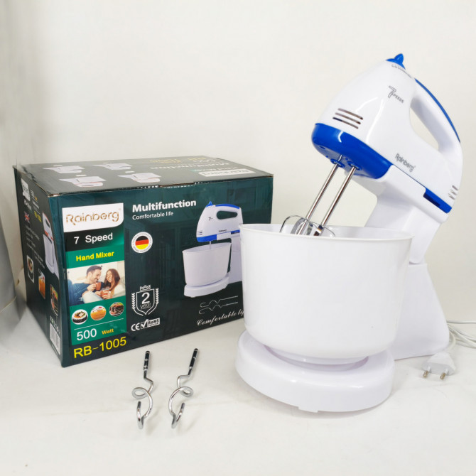 Міксер 7 швидкостей із чашею 2 л Rainberg RB-1005 500Вт Blue - изображение 1