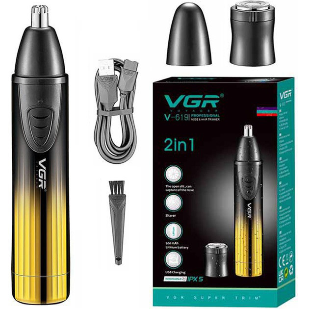 Тример для носа та вух VGR V-619. Колір: золотий - изображение 1