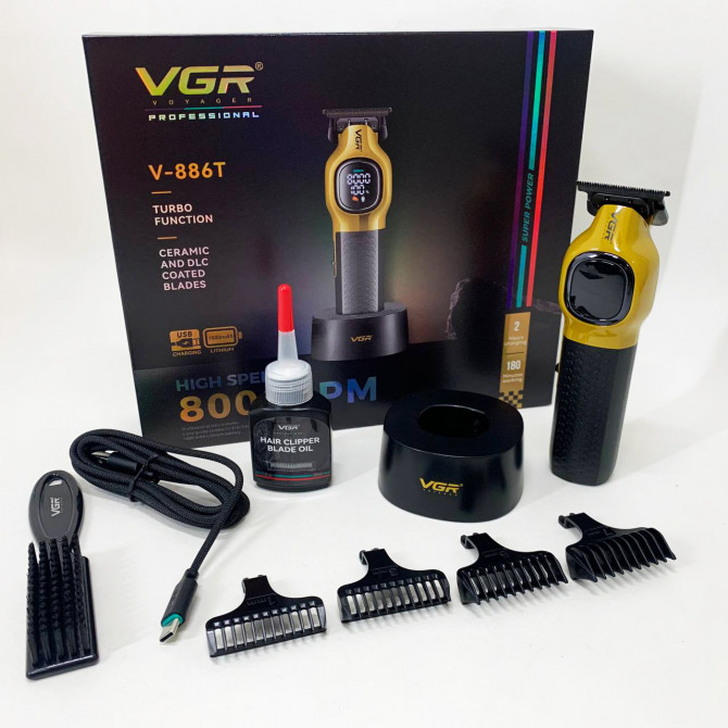 Тример для стрижки волосся VGR V-886T GOLD 8000RPM 4 насадки - изображение 1