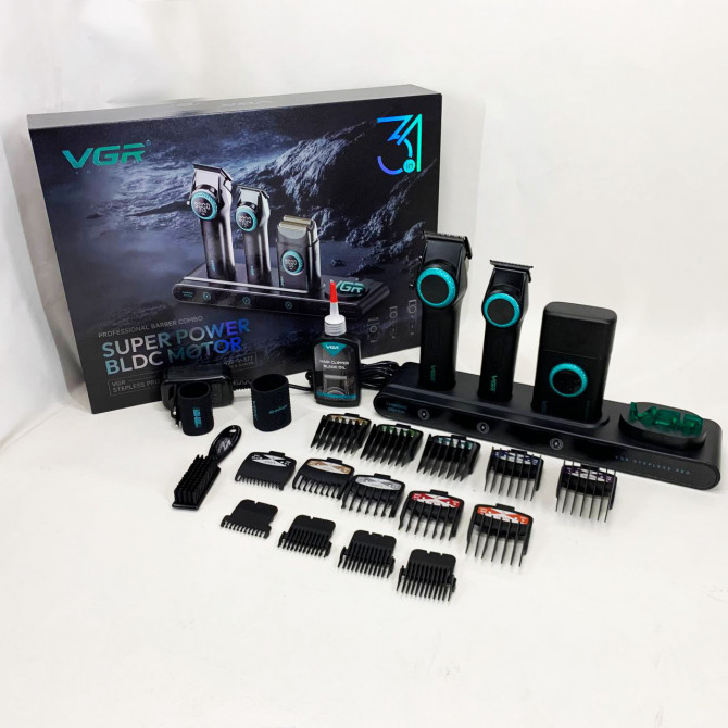Професійний набір для барберів VGR Stepless Pro 3 in 1 BLACK - изображение 1