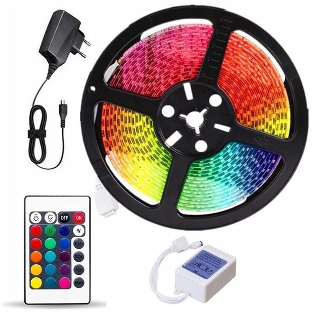Світлодіодна стрічка SMD 3528 RGB 5м з пультом та блоком живлення... - изображение 1