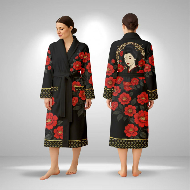 Кімоно жіноче з плюшевого велюру Red Camellia 29454 XL - изображение 1