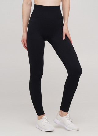 Легінси жіночі в рубчик з пуш-ап LEGGINGS RIB 18865 L-XL чорні - изображение 1