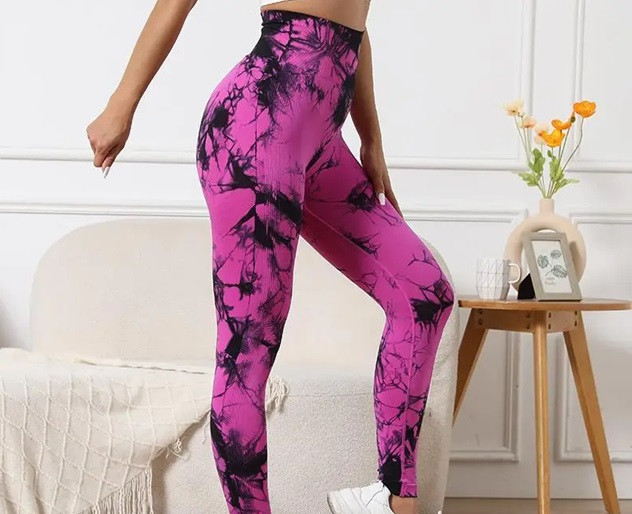 Легінси жіночі спортивні з пуш-ап Tie Dye 18704 M рожевий мармур - изображение 1