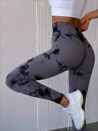 Легінси жіночі спортивні з пуш-ап Tie Dye 18712 M сірий мармур - изображение 1