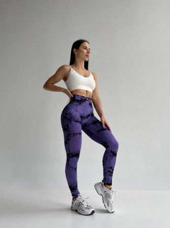 Легінси жіночі спортивні з пуш-ап Tie Dye 18913 S фіолетовий марм... - изображение 1