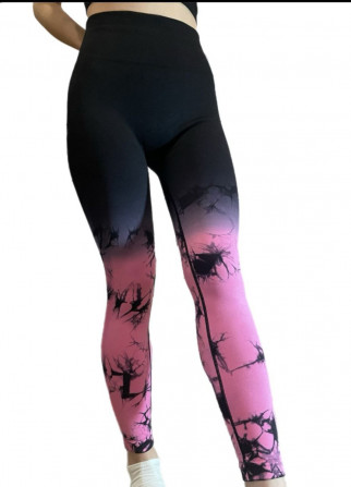 Легінси жіночі спортивні з пуш-ап Tie Dye gradient 18761 M чорні ... - изображение 1