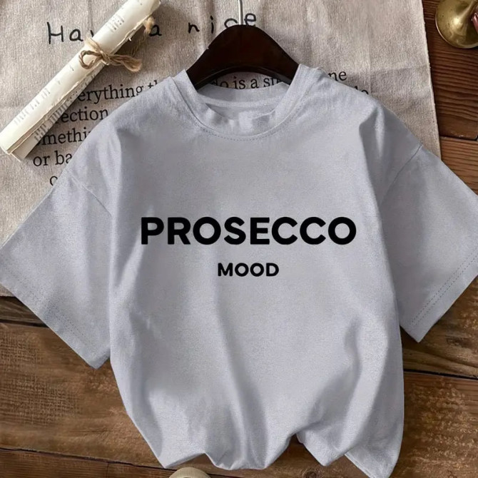 Футболка жіноча тай-дай з принтом Prosecco Mood 19131 світло-сіра - изображение 1