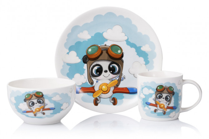 Набір дитячого посуду Ardesto Panda pilot AR-3451-PS 3 предмети - изображение 1