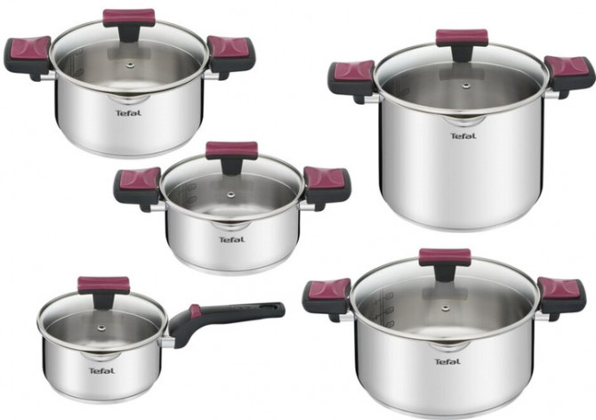 Набір посуду Tefal Cook&Clip G723SA74 10 предметів сріблястий - изображение 1