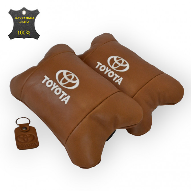 Набір шкіряних подушок 2шт на підголівник Toyota. Комфортні ортоп... - изображение 1