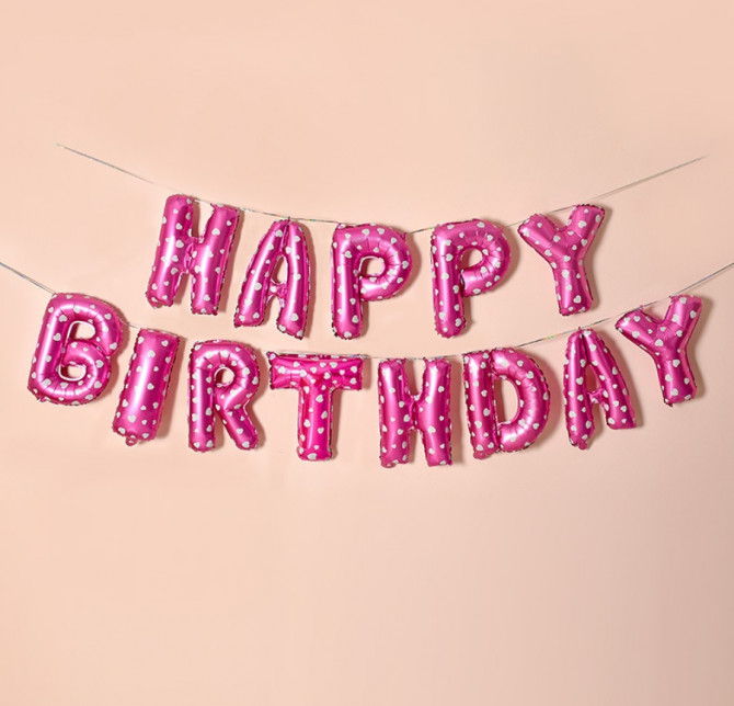 Набір надувних кульок Happy Birthday Pink 5962 13 предметів рожев... - изображение 1