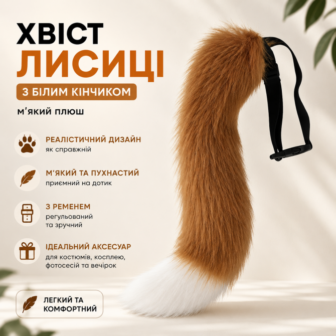 Хвіст лисиці з білим кінчиком – м'який плюш, має ремінь, ідеальни... - изображение 1