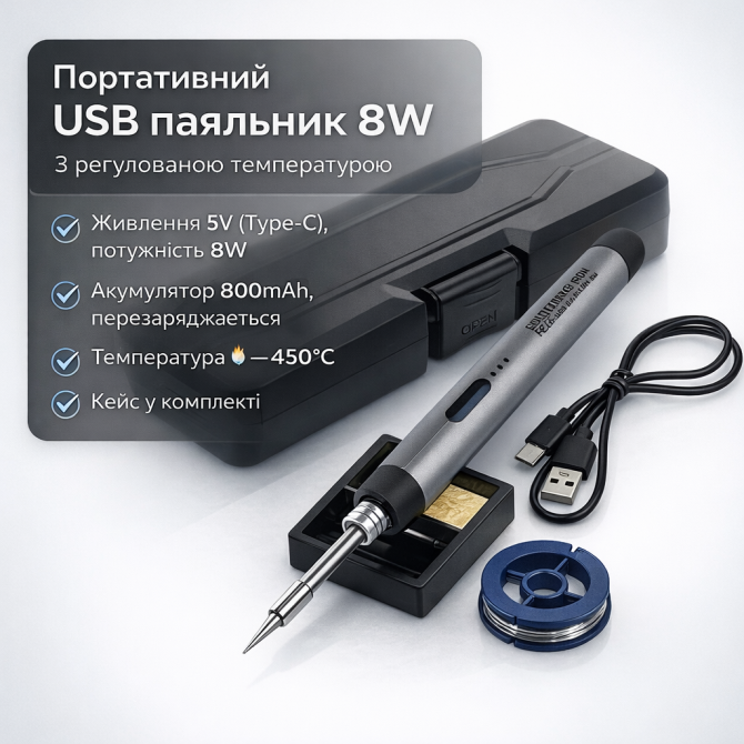 USB міні-паяльник C200 з акумулятором 800mAh | Портативний паяльн... - изображение 1