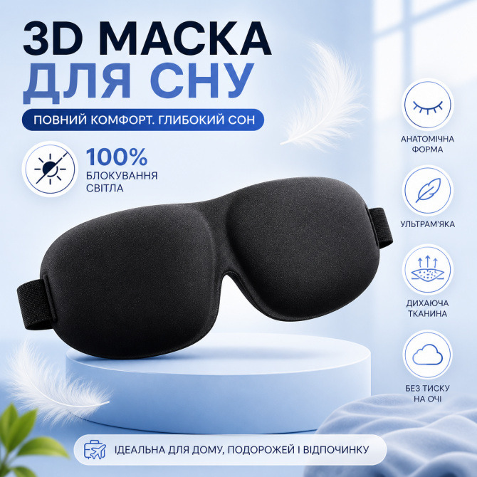 3D маска для сну з анатомічною формою, 100% блокування світла, ул... - изображение 1