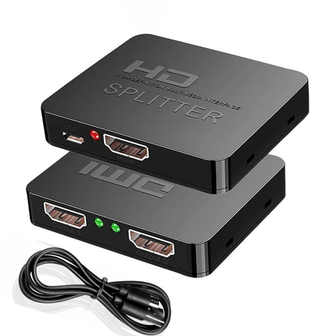 HDMI-розгалужувач 1x2 2K — Спліттер для 2 екранів, підсилювач сиг... - изображение 1