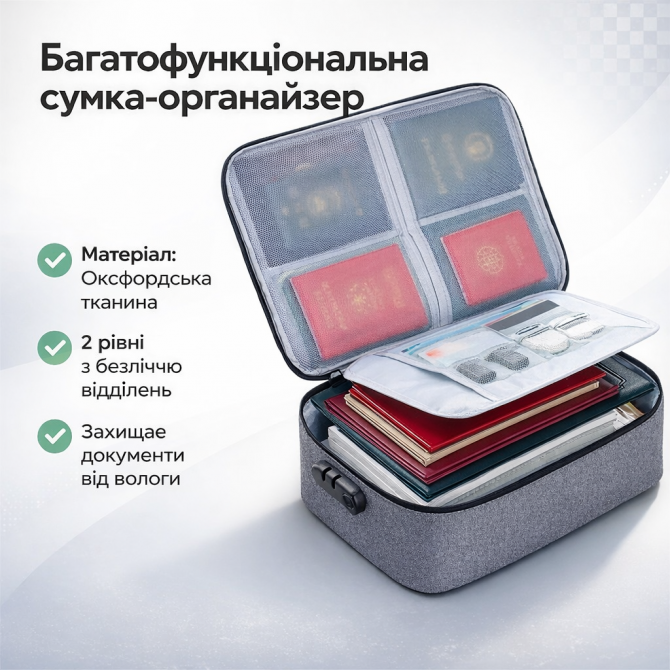 Папка-органайзер 2-х рівнева з парольним замком (37×10×28 см, тем... - изображение 1