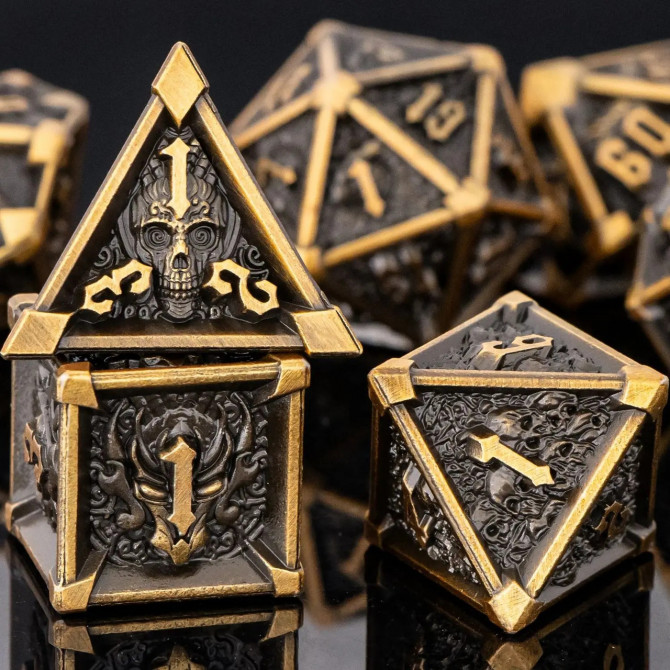 Набір металевих гральних кубиків DnD Skull & Dragon 7 шт., коричн... - изображение 1